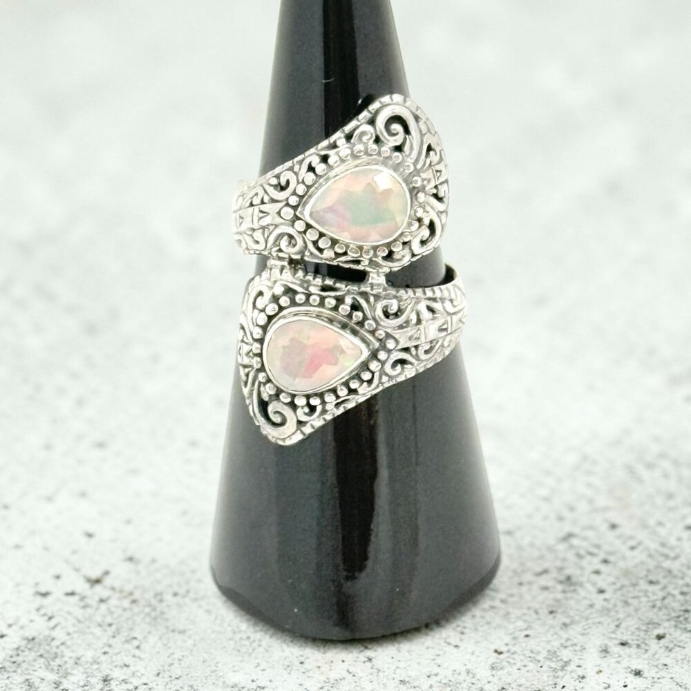 Bali Sterling Silver Filigree Ring w/Faceted Ethiopian Opal - Size 7.5 - NWT